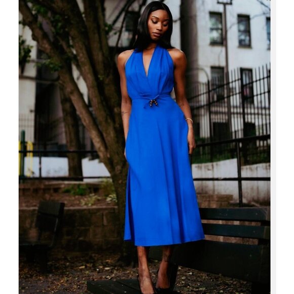 ZARA WOMAN LINEN BLEND HALTER DRESS INK BLUE XS S M L | 4786/293 NWT - Picture 3 of 15